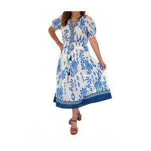 NEW PINCH camilla contrast floral print midi dress in blue